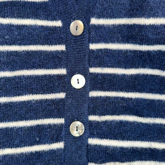 NWT Cinq A Sept Atlas Striped Wool Blend Ruched Sleeves Navy Cardigan MEDIUM - Picture 9 of 11